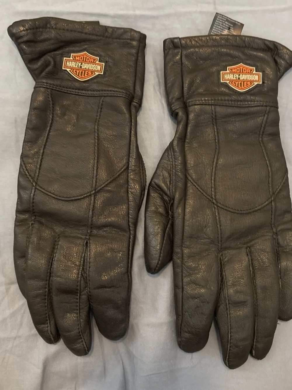 Harley-Davidson Black Leather Riding Gloves with Orange Logo